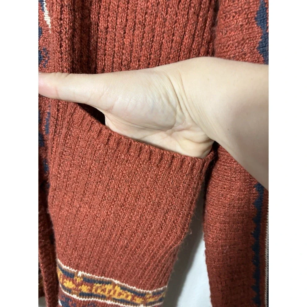 Lucky‎ Brand Aztec Southwestern Open Cardigan sz Large Rust Brown Boho